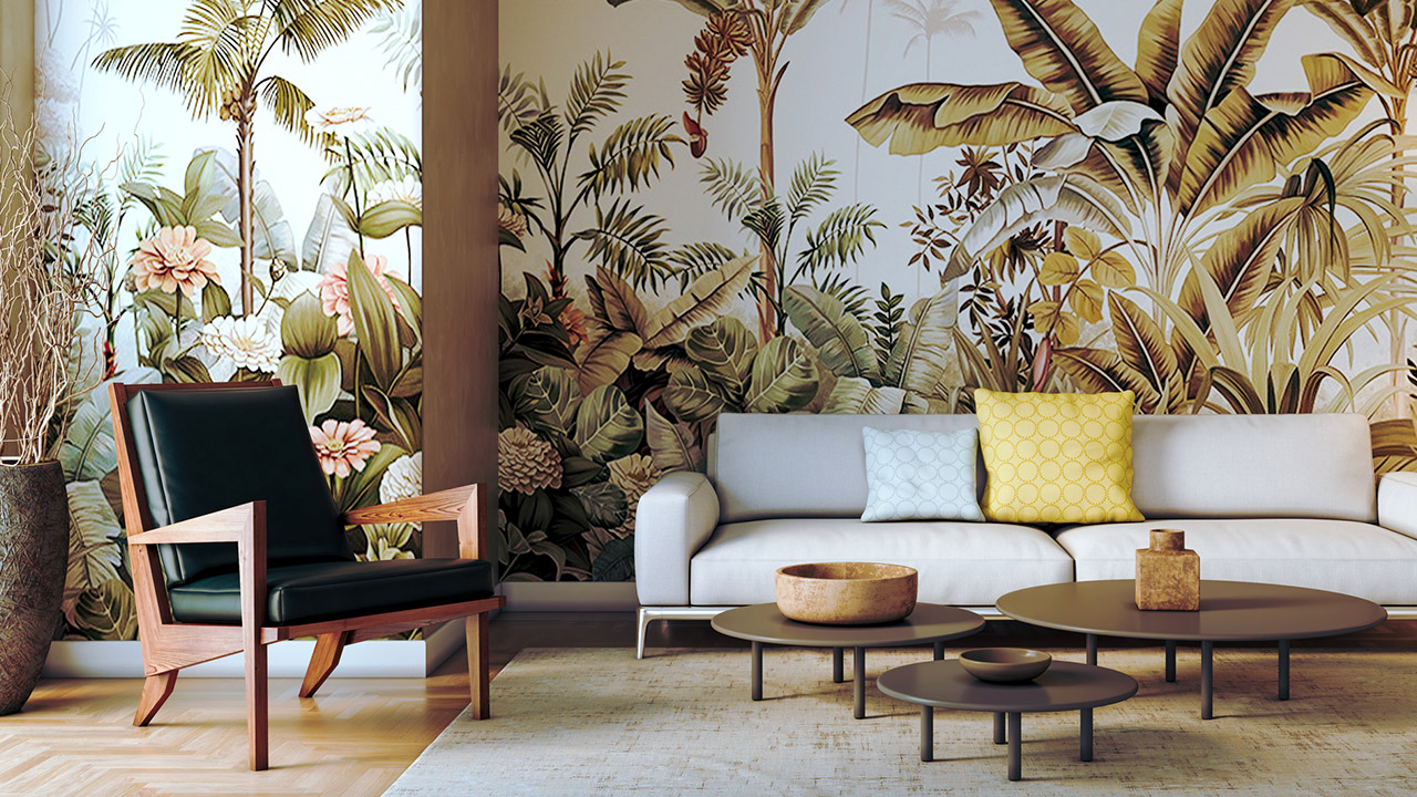 Large luxury modern bright interiors Living room mockup illustration 3D rendering image stock photo